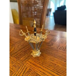 Vintage Toledo cocktail toothpick swords Bar accessories stand with 8 swords